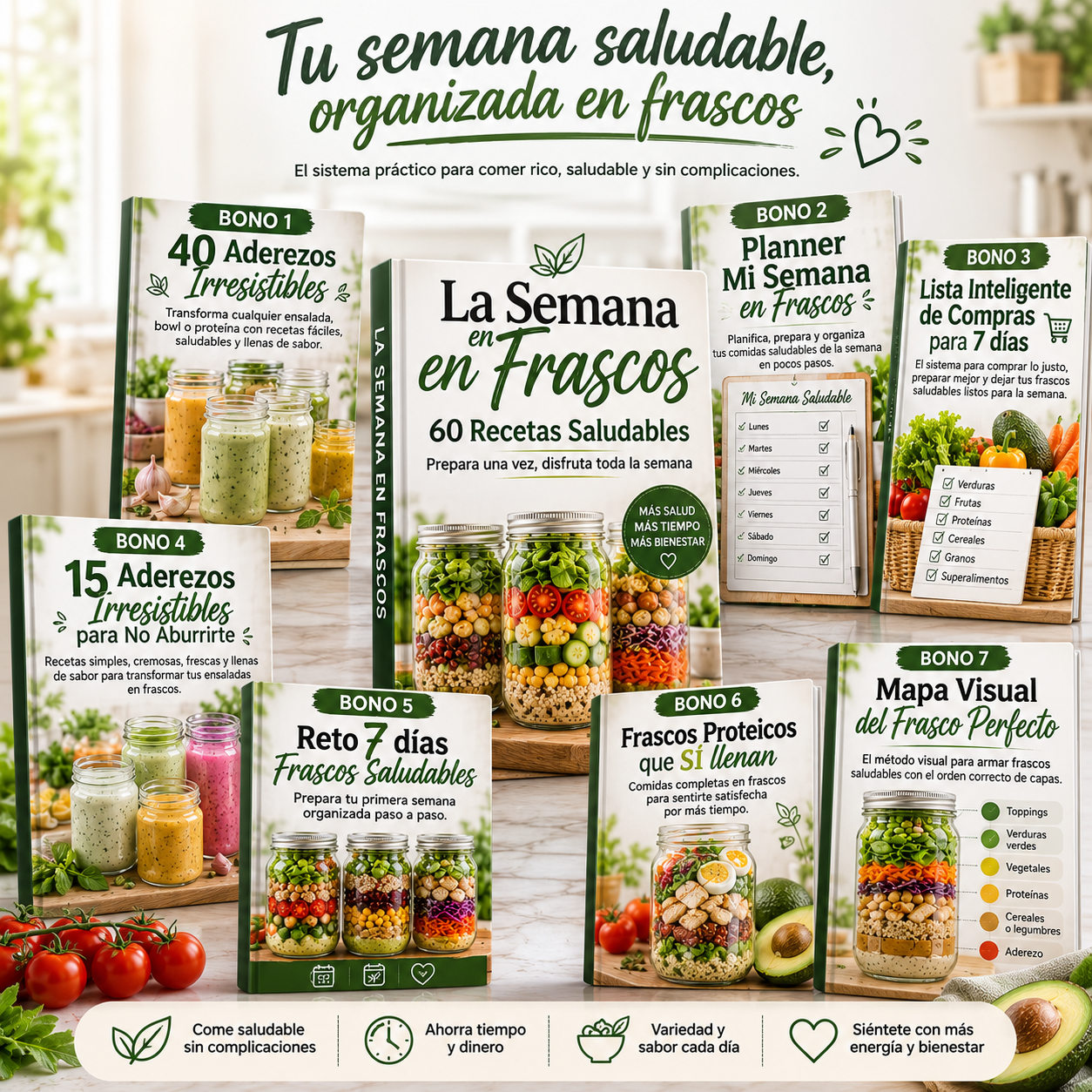 ENSALADAS EN FRASCOS 60 RECETAS + 7 BONOS DE REGALO